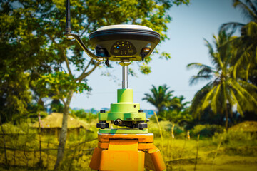 Close-up view of a GPS device for surveying at the work site