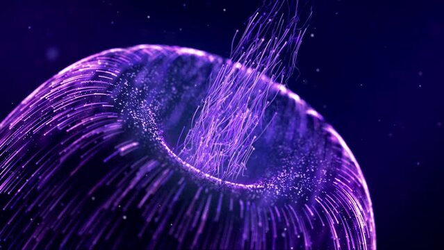 Underwater world of technology, neon jellyfish, animated particles, portal. Living nanotechnology floats. The future is under water. Ultraviolet, glows in space.