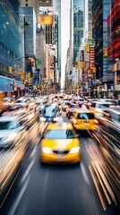 City Pulse in Motion: Dynamic Urban Flow with Cars in Motion Blur Amid Downtown Bustle