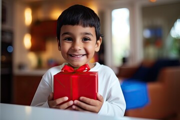 Holiday magic unfolds as children hold a surprise gift, radiating joy and excitement in celebration.
