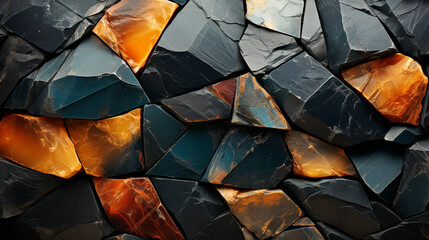 Background of colored gemstones, black, yellow, orange, fiery, texture