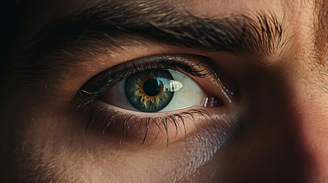 Generative AI image of a mans right eye close up retro dark vintage