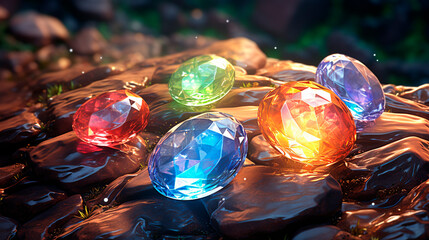 crystal ball, multi-colored cut stones, background