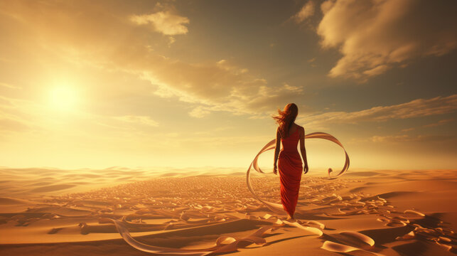 Lonely figure in empty abstract desert