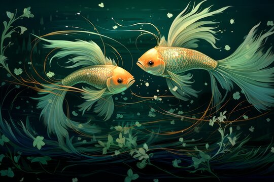 zodiac sign Pisces vintage illustration horoscope  