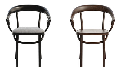 Midcentury steam-bent wooden chair with backrest. 3d render