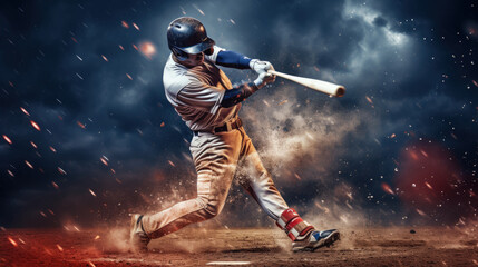 Baseball player hitting ball - obrazy, fototapety, plakaty