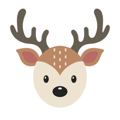 Cute deer head. Vector icon. Flat character