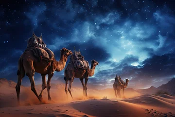 Foto op Aluminium The Milky Way with camels © FryArt Studio