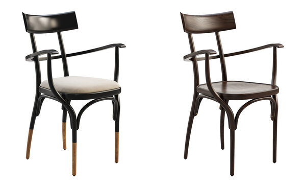 Midcentury steam-bent wooden chair with armrest. 3d render