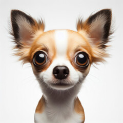 Closeup Funny Portrait of surprised chihuahua dog with Huge Eyes on white background, wide angle shot. ai generative