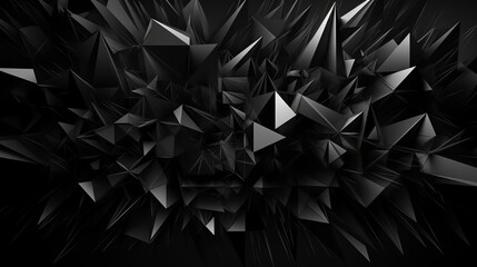Black white abstract background. Geometric shape. Lines, triangles. 3d effect. Light, glow, shadow. Gradient. Dark grey, silver. Modern, futuristic. Design concept. Wallpaper concept. Abstract concept