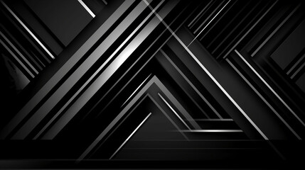 Obraz premium Black white abstract background. Geometric shape. Lines, triangles. 3d effect. Light, glow, shadow. Gradient. Dark grey, silver. Modern, futuristic. Design concept. Wallpaper concept. Abstract concept