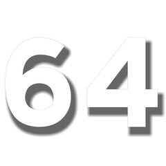 3d number 64 sixty four on transparent background for design elements