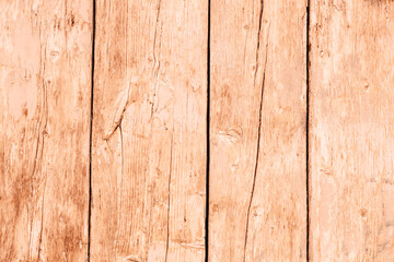 Fototapeta premium Old shabby wooden door background, texture. Demonstrating color of the year 2024 Peach Fuzz