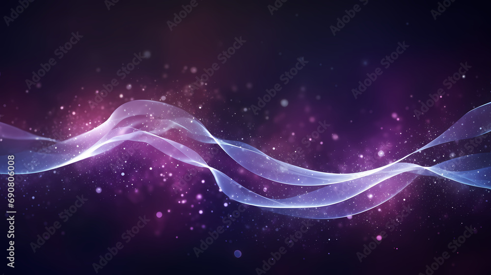 Poster digital purple particles wave and light abstract background with shining dots stars