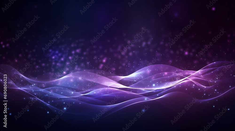 Poster digital purple particles wave and light abstract background with shining dots stars