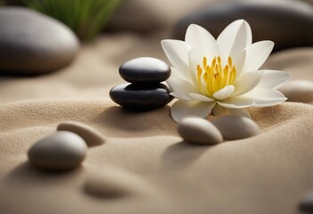 Fototapeta na wymiar Sand lily and spa stones in zen garden