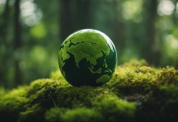 Obraz na płótnie Canvas Green Globe On Moss - Environmental Concept