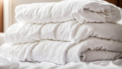 Fototapeta na wymiar White fresh clean towels on the bed