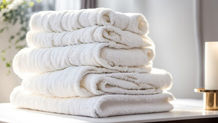 Fototapeta na wymiar White fresh clean towels on the bed