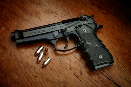 Beretta 92FS. 9mm semi-automatic handgun with custom Hogue grips. 115 grain Hornady FTX critical defense ammunition.