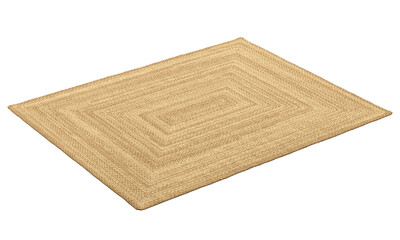 Natural braided rectangular jute rug. 3d render