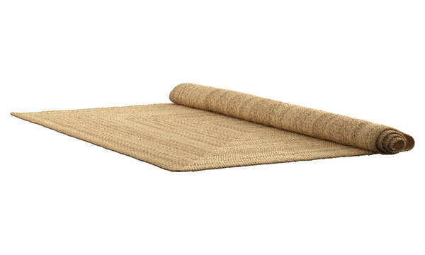 Natural braided rectangular jute rug. 3d render