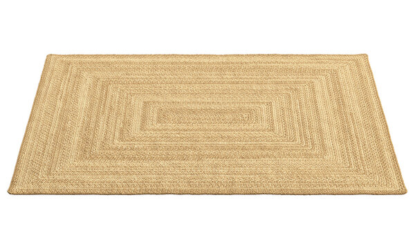 Natural braided rectangular jute rug. 3d render