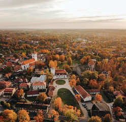 Autumn Cityscape with Aerial View of Downtown Metropolis