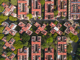 Birds eye view of neighborhoods in the south of Mexico City near Copilco University