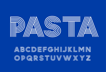 An alphabet of parallel lines. Capital letters. Suitable for advertising spaghetti, pasta