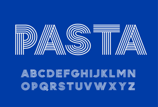 An alphabet of parallel lines. Capital letters. Suitable for advertising spaghetti, pasta