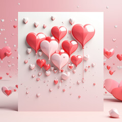 Romantic Valentine's Day Card Adorned with Hearts and Heart-Shaped Balloons Generative AI
