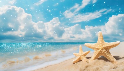 Concept of summertime on beach. Blue sky