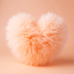 A fluffy ball of fur on a beige background, peach fuzz, color of the year 2024, monochromatic image - obrazy, fototapety, plakaty