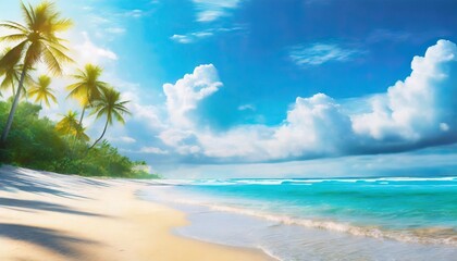 Concept of summertime on beach. Blue sky 