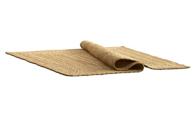 Natural braided square jute rug. 3d render