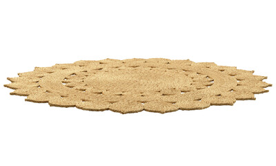 Natural braided round jute rug with a floral pattern. 3d render