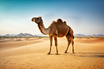 Camel in the desert - Generative AI - obrazy, fototapety, plakaty