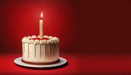 Birthday cake With One Candle text space and red background