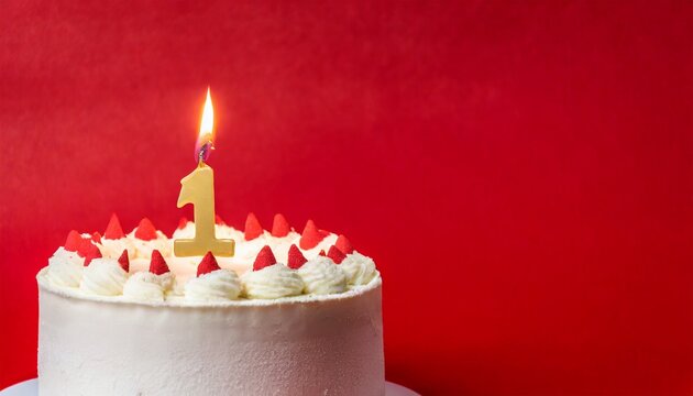 Birthday cake, 1 number and red background.