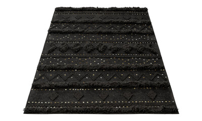 Black bohemian rug with high pile. 3d render