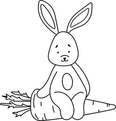 Coloring Page For Kids Featuring A Bunny Sitting On A Large Carrot, Perfect For Children'S Creativity Is A Fun, Creative Coloring Book For Children, Featuring Vector Illustrations
