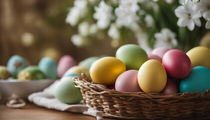 Fototapeta na wymiar Colorful Easter Eggs in a Basket