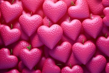 Heart-shaped strawberries on a radiant magenta background. Background.