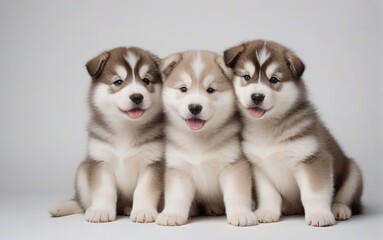 Cachorros de raza husky siberiano sobre fondo blanco  - obrazy, fototapety, plakaty