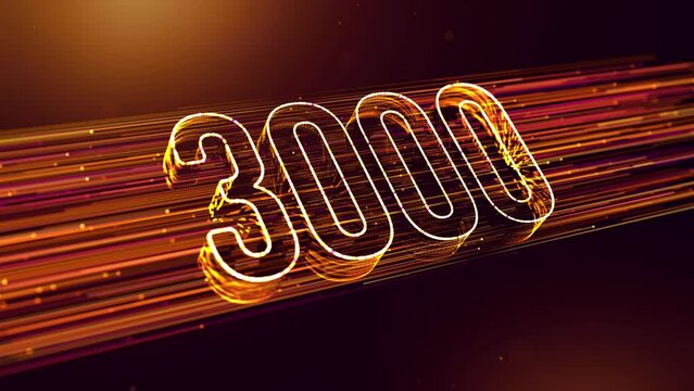 Golden Yellow Purple Shine Blurry Focus 3000 3D Perspective Number Reveal With Dotted Lines Particle Breeze Effect And Glitter Dust Light Flare, Seamless Loop