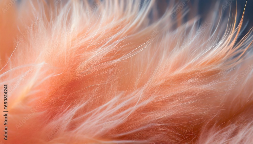 Poster peach fuzz color feathers, background with selective focus and copy space