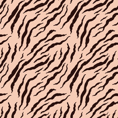 Vector seamless pattern of brown zebra tiger stripes fur print isolated on beige background